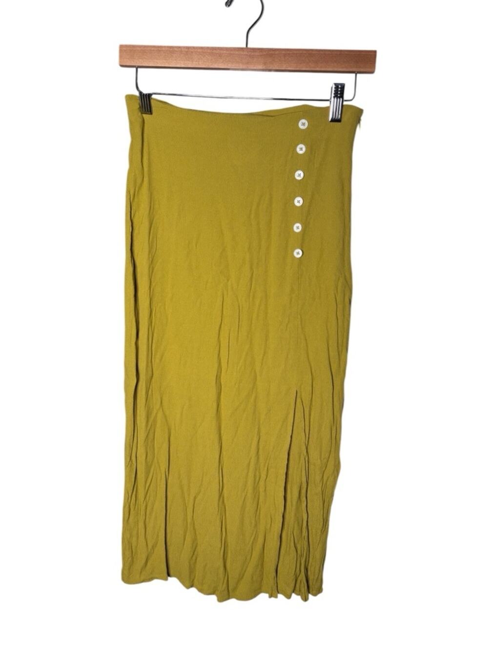 Chaser Chartreuse Green Button Detail Midi Skirt Slit Zipper Medium